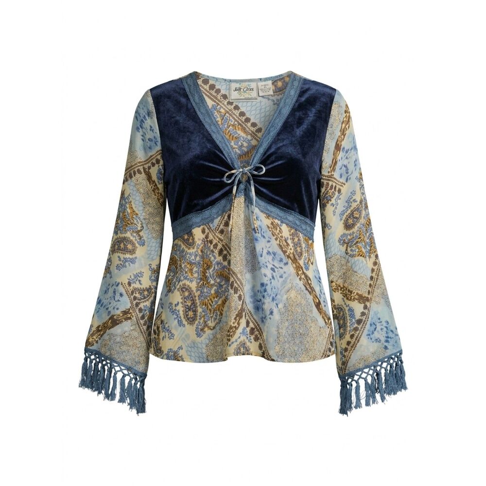 Vintage Y2K Whimsigoth Romance Bohemian Hippie Paisley Bell Sleeve Size XL Top